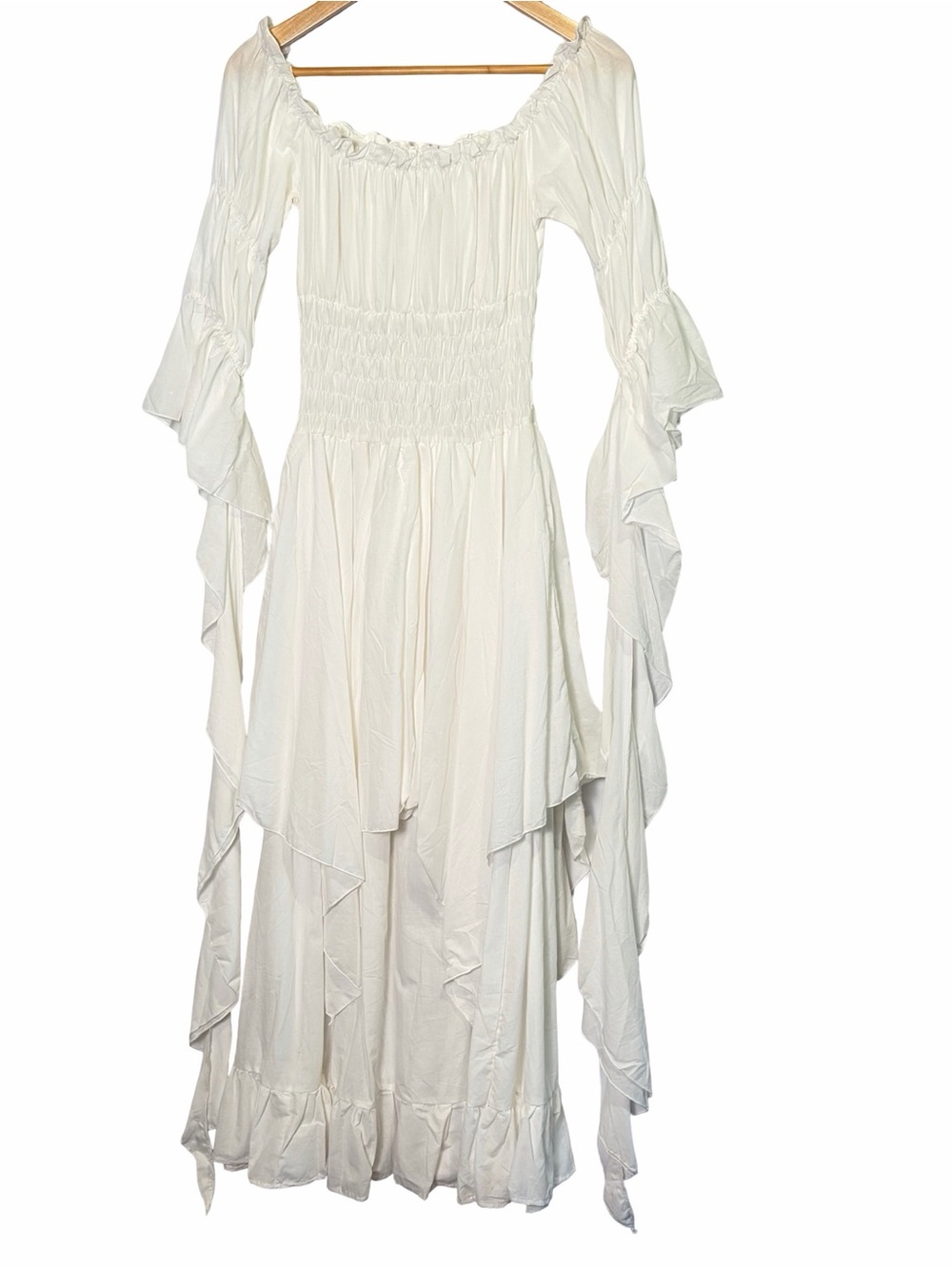 NSPSTT Victorian Renaissance Boho Ruffle Peasant Maxi Dress White, One size NWOT